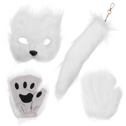 CHILDWEET Fuchs-maske 1 Satz Fuchs-masken-set Wolfsmaske Welpenmaske Halloween-dekorationen Im Freien Tierische Fuchs Maske Tierhandschuhe Fursuit-pfoten Halloween-maske Stoff Weiß Maske Fuchs von CHILDWEET