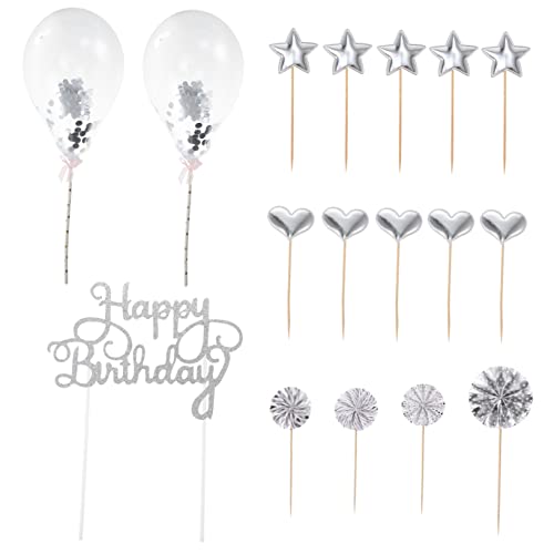 CHILDWEET 17stücke Teiliges Cake Topper Silbernem Pu Für Geburtstagsfeiern Happy Birthday Tortendeko Für Kuchen Und Desserts Leicht Zu Lagern Verwenden von CHILDWEET
