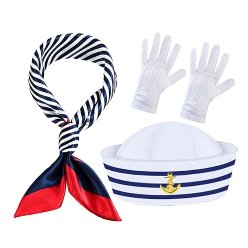 CHILDWEET Gestreiftes Matrosen Hut Set mit Schal und Handschuhen Themenkostüm für Karneval Mottopartys und Cosplay Strapazierfähiges Segler Outfit für Damen und Herren CHILDWEET Gestreiftes Matrosen Hut Set mit Schal und Handschuhen Themenkostüm für Karneval Mottopartys und Cosplay Strapazierfähiges Segler Outfit für Damen und Herren von CHILDWEET