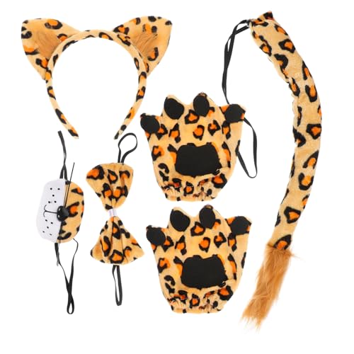 CHILDWEET Leopardenkostü Set Für Tierohren Haarreif Nase Fliege Und Handschuhe Im Leopardenmuster Perfekt Für Karneval Halloween Und Kostümpartys von CHILDWEET