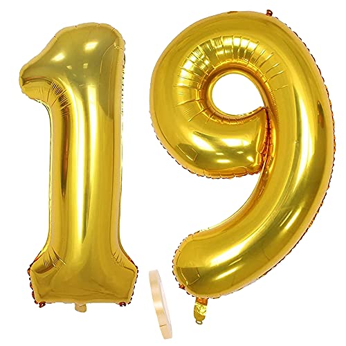 Folienballon Zahl Deko Gold 19 für Mädchen Junge Jungs,XXL 100cm Riesen Nummer Aufblasbar Helium Ballon Figuren Zahlen Luftballons für 19. Jahre Frau Mann Geburtstag Hochzeit Jubiläum Party Dekoration von CHINPING