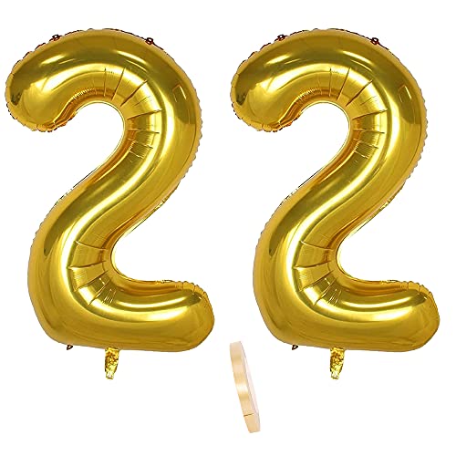 Folienballon Zahl Deko Gold 22 für Frauen Männer, XXL 100cm Riesen Nummer Aufblasbar Helium Ballon Figuren Zahlen Luftballons für 22. Jahre Mann Frau Geburtstag Hochzeit Jubiläum Party Dekoration von CHINPING