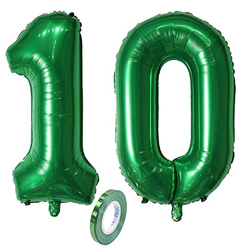 Folienballon Zahl Deko Grün 10 für Mädchen Junge Jungs,32" XXL 80cm Riesen Nummer Aufblasbar Helium Ballon Green Figuren Zahlen Luftballons für 10. Jahre Kinder Jungen Geburtstag Party Dekoration von CHINPING