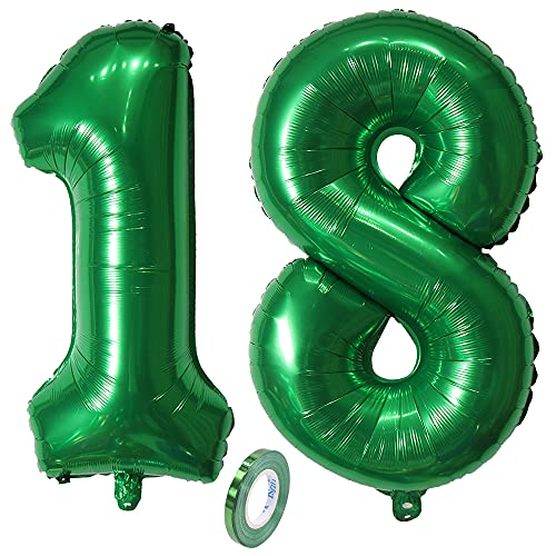 Folienballon Zahl Deko Grün 18 für Mädchen Junge Jungs,32" XXL 80cm Riesen Nummer Aufblasbar Helium Ballon Green Figuren Zahlen Luftballons für 18. Jahre Kinder Jungen Geburtstag Party Dekoration von CHINPING