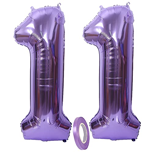 Folienballon Zahl Deko Lila 11, XXL 100cm Riesen Nummer Aufblasbar Helium Ballon Violet Figuren Zahlen Luftballons für 11. Jahre Kinder Mädchen Junge Jungs Jungen Geburtstag Jubiläum Party Dekoration von CHINPING