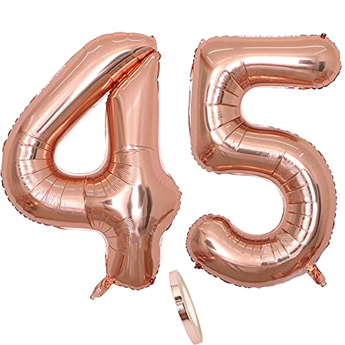 Folienballon Zahl Deko Rose Gold 45 für Frau Frauen, XXL 100cm Riesen Nummer Aufblasbar Helium Ballon Figuren Zahlen Luftballons Geschenk für 45. Jahre Geburtstag Hochzeit Jubiläum Party Dekoration von CHINPING