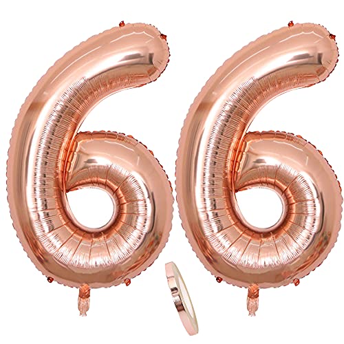 Folienballon Zahl Deko Rose Gold 66 für Frau Frauen, XXL 100cm Riesen Nummer Aufblasbar Helium Ballon Figuren Zahlen Luftballons Geschenk für 66. Jahre Geburtstag Hochzeit Jubiläum Party Dekoration von CHINPING