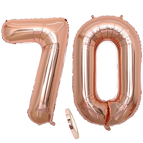Folienballon Zahl Deko Rose Gold 70 für Frau Frauen, XXL 100cm Riesen Nummer Aufblasbar Helium Ballon Figuren Zahlen Luftballons Geschenk für 70. Jahre Geburtstag Hochzeit Jubiläum Party Dekoration von CHINPING