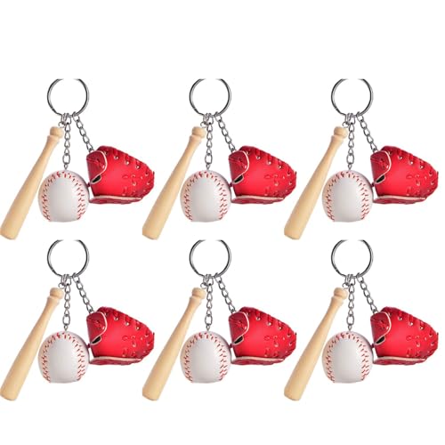 Baseball-Anhänger, Schlüsselanhänger, Baseball-Schlüsselanhänger, Halter mit Anhänger, für Kindergeburtstage, Partyzubehör, tragbare Organizer, 6 Stück von CHIZISX