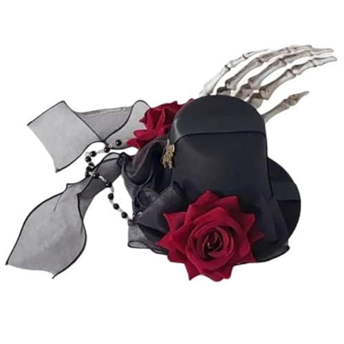 Blumen-Haarspange, Zylinderhut, Halloween, Totenkopf, Hand, flach, Halloween, Haarnadel, Zylinderhut, elegant, für Bündel, Totenkopf-Clips für Damen von CHIZISX