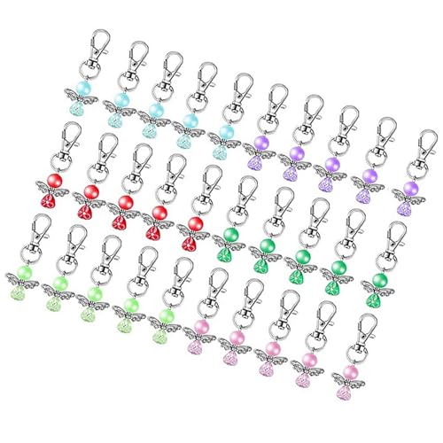 CHIZISX 30 Stück Segen-Schlüsselanhänger für Hochzeit, Babyparty, Perlen, Flügel, Schlüsselanhänger, Karabinerverschlüsse, zufällige Farbe, trendiger Schlüsselanhänger von CHIZISX