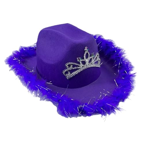 CHIZISX Cosplay-Party, Cowgirl-Hut für Damen, pelzige Krempe, Cowboyhut, Mode, Musik, Festival, Fedoras, Hut, Strass-Kronen CHIZISX Cosplay-Party, Cowgirl-Hut für Damen, pelzige Krempe, Cowboyhut, Mode, Musik, Festival, Fedoras, Hut, Strass-Kronen von CHIZISX
