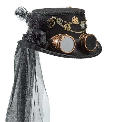 CHIZISX Eleganter, dunkler Netzschleierhut mit Metallausrüstung und Schutzbrille für Themenpartys, Fotografie, viktorianische Veranstaltung, Maskerade, Party, Kopfbedeckung für Damen und Herren CHIZISX Eleganter, dunkler Netzschleierhut mit Metallausrüstung und Schutzbrille für Themenpartys, Fotografie, viktorianische Veranstaltung, Maskerade, Party, Kopfbedeckung für Damen und Herren von CHIZISX