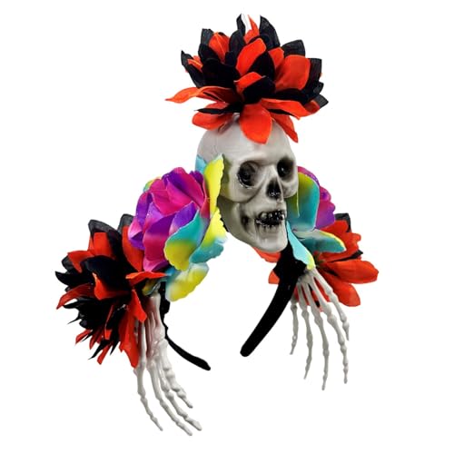 CHIZISX Gothic-Totenkopf-Haarband mit verstellbarer Skelett-Hand & Harzblumen für Halloween-Partys & Cosplay, Halloween, Totenkopf-Haarschmuck CHIZISX Gothic-Totenkopf-Haarband mit verstellbarer Skelett-Hand & Harzblumen für Halloween-Partys & Cosplay, Halloween, Totenkopf-Haarschmuck von CHIZISX