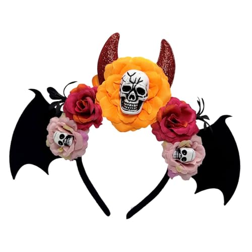 CHIZISX Halloween-Haarreif mit Totenkopf-Blume, mit verstellbarem Gummiband für Erwachsene und Kinder, Zubehör, Halloween-Schädel-Haarreif von CHIZISX