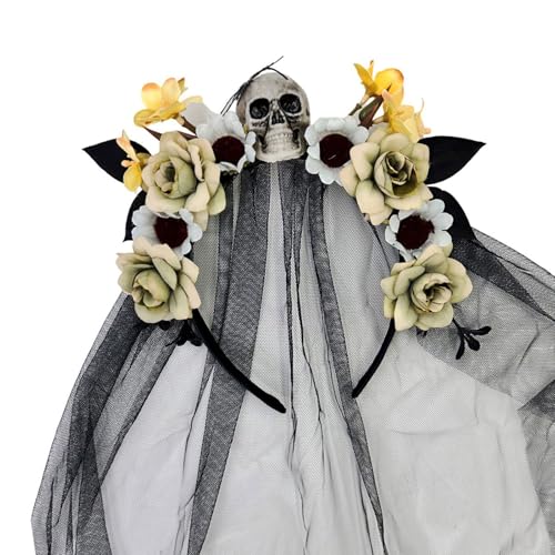 CHIZISX Halloween-Hexen-Haarband mit Totenkopf-Blumen-Designs, Tüllschleier für Tag der Toten, Kostümzubehör, Festival-Requisiten, Festival-Haarband CHIZISX Halloween-Hexen-Haarband mit Totenkopf-Blumen-Designs, Tüllschleier für Tag der Toten, Kostümzubehör, Festival-Requisiten, Festival-Haarband von CHIZISX