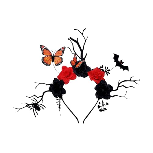 CHIZISX Halloween-Hirschgeweih-Stirnband mit Fledermaus-Schmetterling-Detail und schwarzem Blumenzweig, Haarschmuck für Kostümpartys, Halloween, Fledermaus-Schmetterling CHIZISX Halloween-Hirschgeweih-Stirnband mit Fledermaus-Schmetterling-Detail und schwarzem Blumenzweig, Haarschmuck für Kostümpartys, Halloween, Fledermaus-Schmetterling von CHIZISX