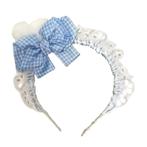 CHIZISX Plüsch-Hasen-Ohr-Stirnbänder für Dienstmädchen, Kostümpartys, weiche Schleife, Haarschmuck, Kopfschmuck, Foto-Requisiten, Spitzenbesatz, Haar-Accessoire von CHIZISX