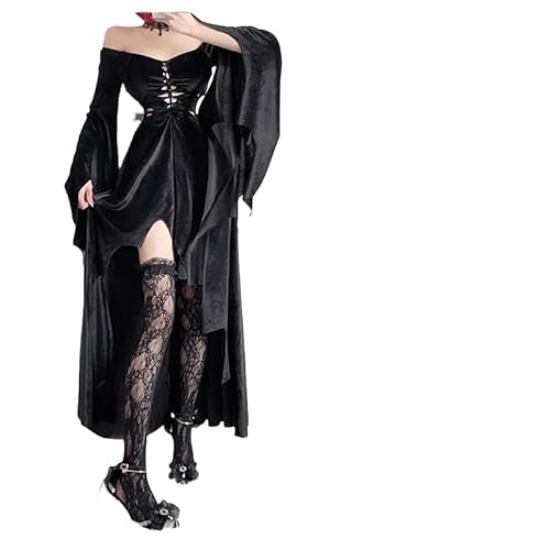 CHJIEXDEC Europäisches und amerikanisches dunkles Gothic-Kostüm Hexe Vampir Sensenmann schwarzes Kleid, Kleid + schwarze Netzsocken, Small CHJIEXDEC Europäisches und amerikanisches dunkles Gothic-Kostüm Hexe Vampir Sensenmann schwarzes Kleid, Kleid + schwarze Netzsocken, Small von CHJIEXDEC