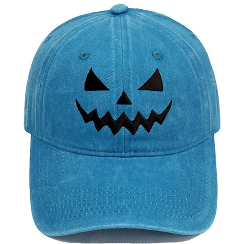 CHJIEXDEC Halloween-Kürbis-Hut, verstellbarer Riemen, Baseballmütze für Kostümparty und Outdoor-Ausflüge, für Herren und Damen (Aquablau) von CHJIEXDEC