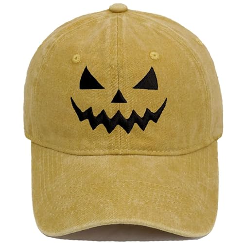 CHJIEXDEC Halloween-Kürbis-Hut, verstellbarer Riemen, Baseballmütze für Kostümparty und Outdoor-Ausflüge, für Herren und Damen (Gelb) von CHJIEXDEC