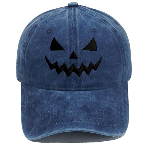 CHJIEXDEC Halloween-Kürbis-Hut, verstellbarer Riemen, Baseballmütze für Kostümparty und Outdoor-Ausflüge, für Herren und Damen (Marineblau) von CHJIEXDEC