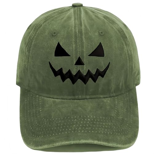 CHJIEXDEC Halloween-Kürbis-Hut, verstellbarer Riemen, Baseballmütze für Kostümparty und Outdoor-Ausflüge, für Herren und Damen (Olivgrün) von CHJIEXDEC