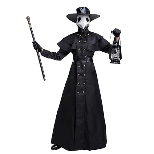 CHJIEXDEC Plague Doctor Steampunk Kostüm Set für Erwachsene, Halloween Kostüm Renaissance Mittelalter Cosplay Outfit Maske Hut Set (XL-Größe) von CHJIEXDEC
