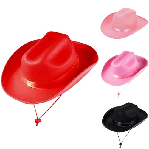 Western-Cowboyhut mit gebändertem Band, Karomuster, breite Krempe, runde Krone, atmungsaktiv, Fedora-Hut, für alle Jahreszeiten, Outdoor, Rot/Ausflug, einfarbig (Getaway Solids), Einheitsgr��e von CHJIEXDEC