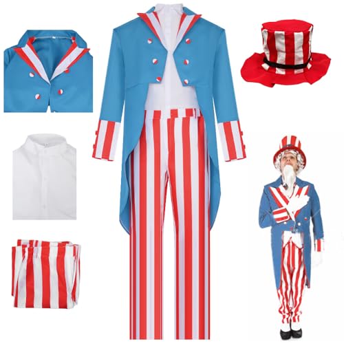 CHLLLEMING Patriotisches Gründungsvater-Kostüm für Erwachsene, Amerikanische Flagge, Anzug mit Hut, 4. Juli USA Unabhängigkeitstag Outfit (M) von CHLLLEMING