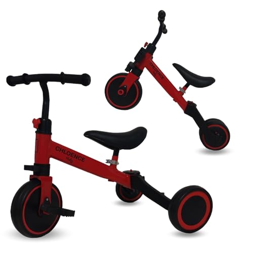 CHLOENCE Kinder-Dreirad, 3 in 1, sicher und langlebig, CE-zertifiziert, für Kinder von 1-5 Jahren mit abnehmbaren Pedalen, 180-Grad-Lenker, bequeme Lenkung, verstellbarer Sitz, Rot von CHLOENCE