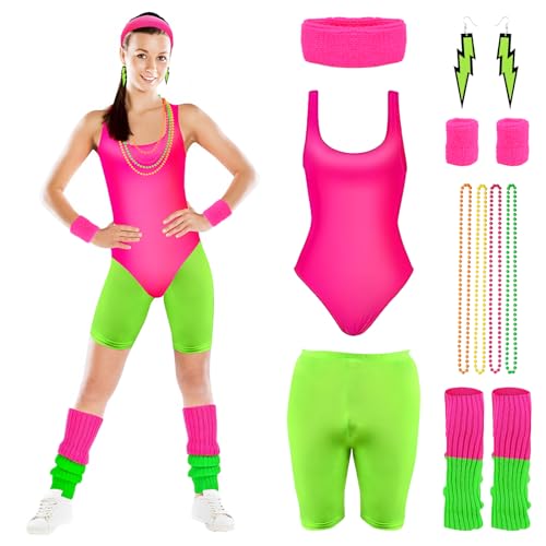 CHMMY 80er Jahre Outfit Damen Sportbekleidung Kostüm Damen 80er Jahre Accessoires Weste, Kurze Hose, Stirnband, Ohrring, Beinwärmer, Armbänder, Halskette, 80er Jahre Sportanzug Damen Karneval CHMMY 80er Jahre Outfit Damen Sportbekleidung Kostüm Damen 80er Jahre Accessoires Weste, Kurze Hose, Stirnband, Ohrring, Beinwärmer, Armbänder, Halskette, 80er Jahre Sportanzug Damen Karneval von CHMMY