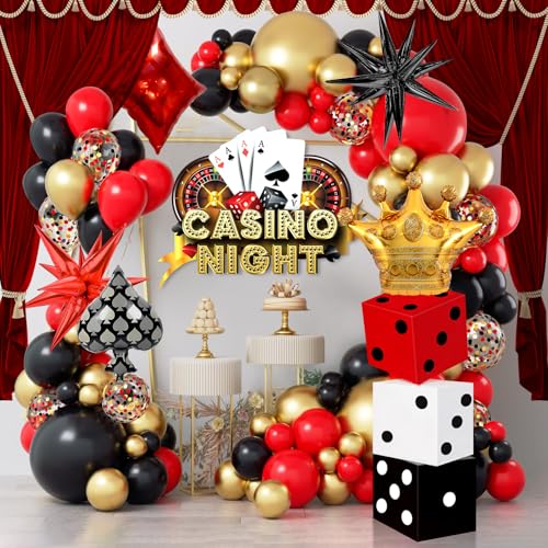 CHMMY 94 Stück Casino Deko Luftballon Set, Casino Luftballon Girlande Bogen Ballon Rot Schwarz Gold Stern Würfel Krone Poker Folienballon für Poker Las Vegas Spieleabend Casino Party Zubehör CHMMY 94 Stück Casino Deko Luftballon Set, Casino Luftballon Girlande Bogen Ballon Rot Schwarz Gold Stern Würfel Krone Poker Folienballon für Poker Las Vegas Spieleabend Casino Party Zubehör von CHMMY