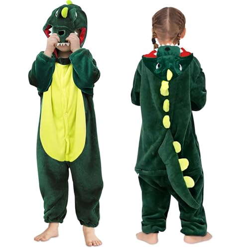 Dinosaurier Kostüm für Kinder - Jumpsuit Tier Cosplay Onesie, Unisex Overall Mit Kapuze, Nachtwäsche für Halloween Karneval Party - 100cm von CHMMY