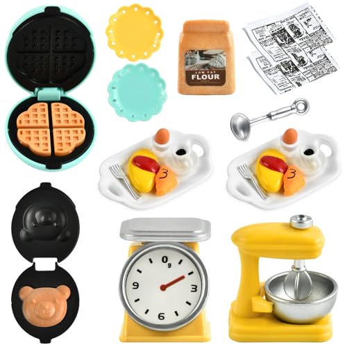 Miniatur Wichtel Zubehör Backen, Miniatur Puppenhaus Zubehör Küche, Puppenhaus Zubehör Weihnachten, Miniatur Toaster Mehlsack Schneebesen Küchenwaage, 1:12 Miniatur Küche Zubehör Wichtel Backset von CHONGQILAO