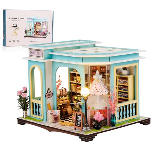 CHOOYIH Miniaturhaus-Set zum Selbermachen mit LED-Licht, Schneiderei, Mini-Hausbauset, kleines Haus-Set, 3D-Holzhandwerk, Mini-Modellbausatz, DIY-Puppenhaus-Miniatur-Set für Erwachsene und Teenager CHOOYIH Miniaturhaus-Set zum Selbermachen mit LED-Licht, Schneiderei, Mini-Hausbauset, kleines Haus-Set, 3D-Holzhandwerk, Mini-Modellbausatz, DIY-Puppenhaus-Miniatur-Set für Erwachsene und Teenager von CHOOYIH