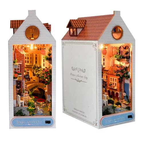 DIY Book Nook Kit, 3D Holzpuzzle DIY Miniaturhaus Kit für Bücherecke Regal Einsatz Dekoration, Book Nook Puppenhaus mit LED-Licht, beste Geschenke für Familie und Freunde von CHOOYIH