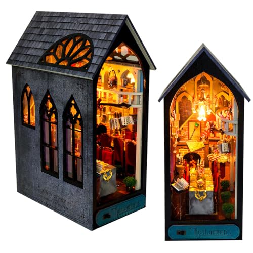 DIY Book Nook Kit, DIY Miniatur-Puppenhaus-Set für Erwachsene zum Bauen, Holz-Buchstützen-Regaleinsatz, Maßstab 1:24, Modellbausätze für Erwachsene zum Bauen mit LED-Licht von CHOOYIH