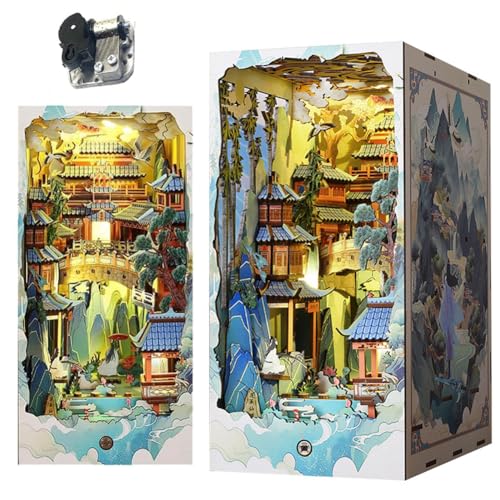 DIY Book Nook Kit mit Musik, DIY Miniatur Puppenhaus Booknook Kit, 3D Holz Buchständer DIY Puppenhaus Holz Buchstützen Gebäude Kreative Geburtstagsgeschenke von CHOOYIH