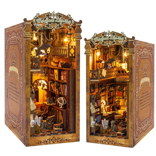 DIY Magic Book Nook Kit,DIY Miniatur Puppenhaus Booknook Kit,3D Holz Puzzle Bookend Bücherregal Einfügen Dekor mit LED-Licht für Teenager und Erwachsene von CHOOYIH