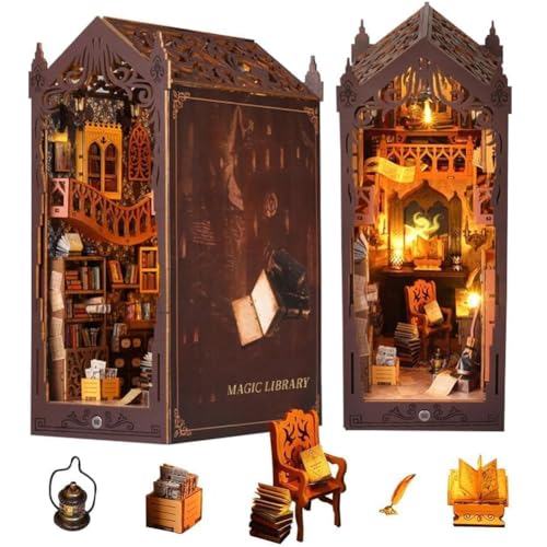 Magic Book Nook Kits für Erwachsene, 3D-Holzpuzzles, Puppenhaus-Bücherregal, Miniaturhaus-Set, Bücherregal-Einsatz-Dekor, DIY-Handwerk, Geschenk, Modell für Erwachsene und Jugendliche von CHOOYIH