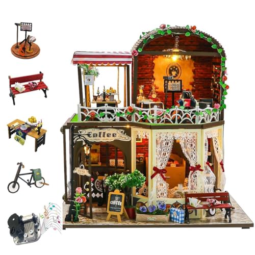 Miniatur-Haus-Set zum Basteln mit Musik, Coffee Shop Puppenhaus aus Holz, kreatives Schlafzimmer, Geschenk zum Geburtstag für Jugendliche Miniatur-Haus-Set zum Basteln mit Musik, Coffee Shop Puppenhaus aus Holz, kreatives Schlafzimmer, Geschenk zum Geburtstag für Jugendliche von CHOOYIH