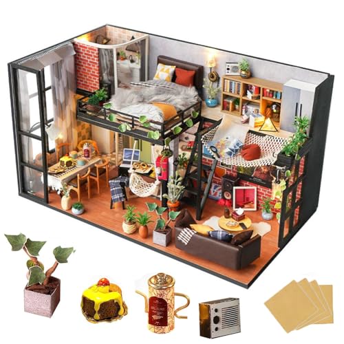Miniatur-Puppenhaus-Set zum Selbermachen, mit Staubschutz, Holzpuppenhaus-Set, kreativer Raum, Mini-Haus-Bauset für Erwachsene Miniatur-Puppenhaus-Set zum Selbermachen, mit Staubschutz, Holzpuppenhaus-Set, kreativer Raum, Mini-Haus-Bauset für Erwachsene von CHOOYIH