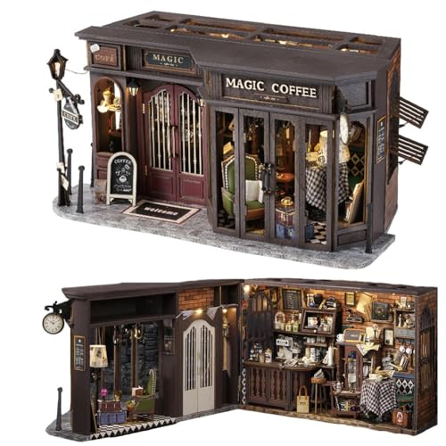 Miniature Magic Coffee Shop Puppenhaus-Set, Holz-Puppenhaus-Set, Miniaturhaus-Set mit LED-Licht, kreative Raumidee für Erwachsene von CHOOYIH