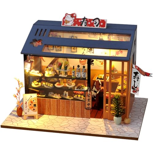 Miniaturhaus-Set zum Selbermachen, mit LED-Licht, Maßstab 1:24, japanischer Stil, Puppenhaus aus Holz, Modell-Bastelsets für Erwachsene von CHOOYIH