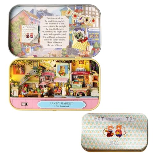 Miniaturhaus-Set zum Selbermachen mit Möbeln, Holz-Puppenhaus, Mini-Eisen-Box, Theatermodell, handgefertigtes DIY-Hausmodell für Teenager, Geschenk für Erwachsene von CHOOYIH