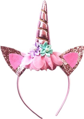 CHPN - Einhorn Diadem - Einhorn Haarband - Einhorn Diadem - Glitzer Diadem - Einhörner - Rosa Glitzer Blumen - Verkleiden von CHPN