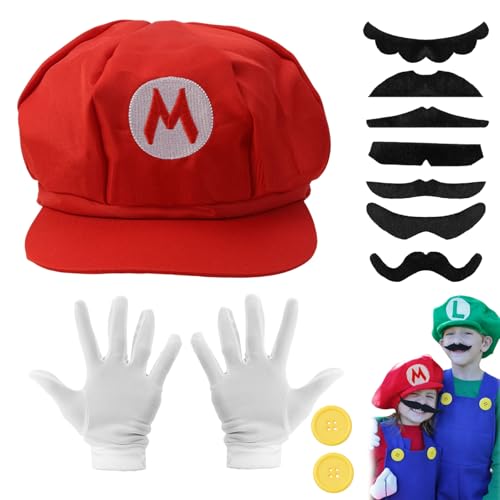 CHRI Super bros kostüm für cosplay, Kostüm Accessories Mütze Handschuhe Hut Bart Knöpfe für Fasching Halloween Karneval Cosplay von CHRI