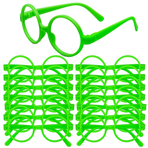 CHRIMISS 24 Stück Grüne Runde Brillenrahmen ohne Linsen für Kostüm Dress Up Zubehör Geburtstag Party Favors Partygeschenk, Einheitsgröße, CM-EU-002 von CHRIMISS
