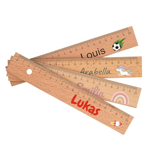 Personalisiertes Lineal Grundschule Kinder - Holz Lineal Kinder 20 cm mit Namen & süßen Motiven - Lineale Schule für Mädchen & Jungen Schulanfänger 2024 - zertifizierte Farbe für Kinder geeignet von Chrisck Design